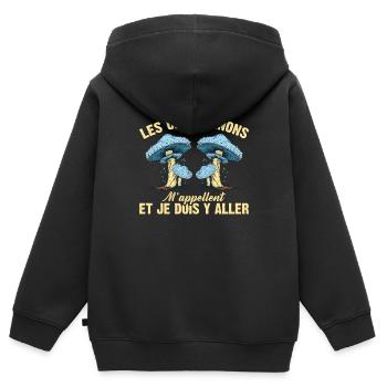 Champignon Forêt Idée Cadeau Nature Automne Hobby - Sweat Premium à capuche zippé enfant bio - noir - Dos - AI Model Kid Male (0cm)