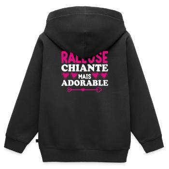 Raleuse Chiante Mais Adorable - Sweat Premium à capuche zippé enfant bio - noir - Dos - AI Model Kid Male (0cm)
