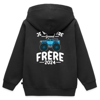 Je Vais Être Grand Frère 2024 Idée Cadeau Amour - Sweat Premium à capuche zippé enfant bio - noir - Dos - AI Model Kid Male (0cm)