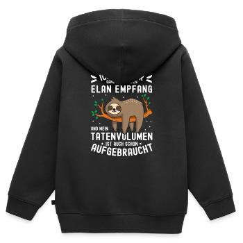 Ich hab hier ganz schlechten Elan Empfang Faultier - Kinder Premium Organic Zip Hoodie - Schwarz - Hinten - AI Model Kid Male (0cm)