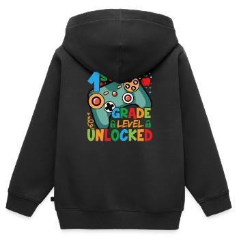 Level des 1. Jahres freigeschaltet - Kinder Premium Organic Zip Hoodie - Schwarz - Hinten - AI Model Kid Male (0cm)