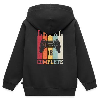 Level 18 abgeschlossen - Kinder Premium Organic Zip Hoodie - Schwarz - Hinten - AI Model Kid Male (0cm)