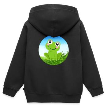 Grenouille - Sweat Premium à capuche zippé enfant bio - noir - Dos - AI Model Kid Male (0cm)