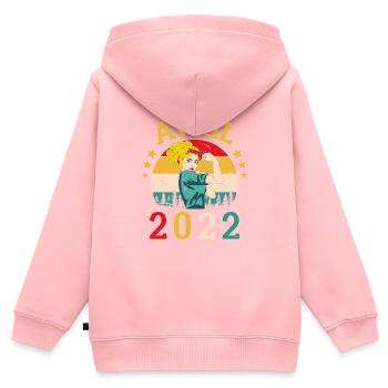 Avril 2022 Anniversaire Vintage Happy Birthday - Sweat Premium à capuche zippé enfant bio - rose - Dos - AI Model Kid Female (0cm)