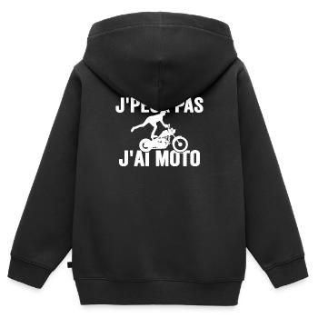 Je Peux Pas J'ai Moto Humour Cadeau Anniversaire - Sweat Premium à capuche zippé enfant bio - noir - Dos - AI Model Kid Male (0cm)