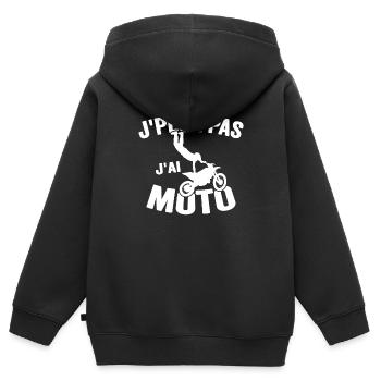 Je Peux Pas J'ai Moto Humour Cadeau Anniversaire - Sweat Premium à capuche zippé enfant bio - noir - Dos - AI Model Kid Male (0cm)