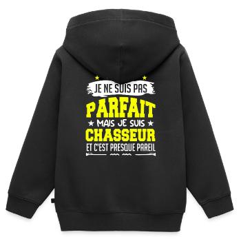Parfait Chasseur | chasseur | chasse ! - Sweat Premium à capuche zippé enfant bio - noir - Dos - AI Model Kid Male (0cm)