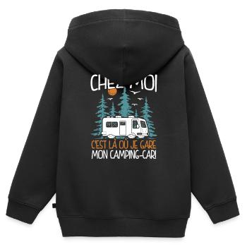Chez Moi C'est Là Où Je Gare Mon Camping-car - Sweat Premium à capuche zippé enfant bio - noir - Dos - AI Model Kid Male (0cm)