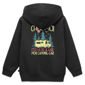 Chez Moi C'est Là Où Je Gare Mon Camping-car - Sweat Premium à capuche zippé enfant bio - noir - Dos - AI Model Kid Male (0cm)