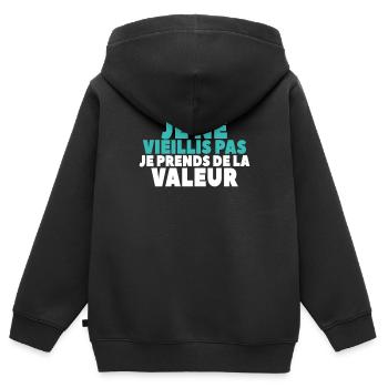 Je Ne Vieillis Pas Je Prends De La Valeur - Sweat Premium à capuche zippé enfant bio - noir - Dos - AI Model Kid Male (0cm)