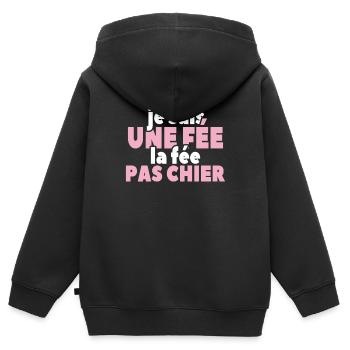 Je Suis Une Fée La Fée Pas Chier - Sweat Premium à capuche zippé enfant bio - noir - Dos - AI Model Kid Male (0cm)