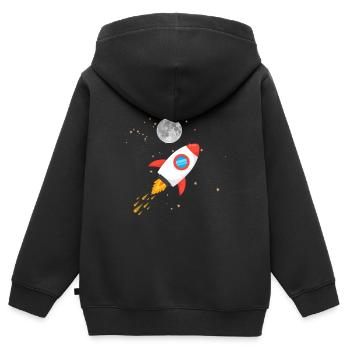 Rakete fliegt in den Weltall Babykleidung Kinder - Kinder Premium Organic Zip Hoodie - Schwarz - Hinten - AI Model Kid Male (0cm)