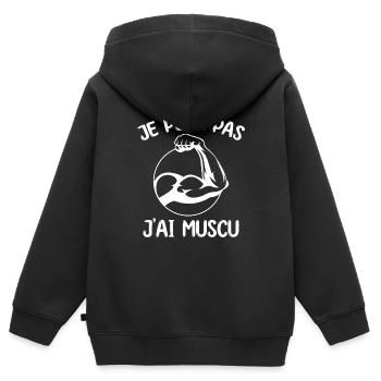 Musculation | J'peux pas j'ai muscu - Sweat Premium à capuche zippé enfant bio - noir - Dos - AI Model Kid Male (0cm)
