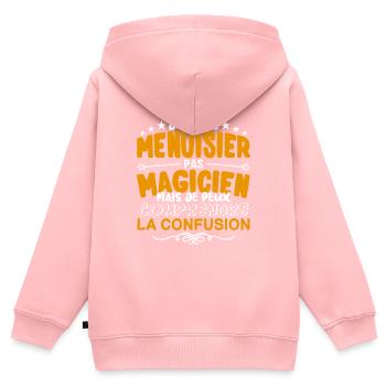 Menuisier | Menuisier pas Magicien | Meilleur Menu - Sweat Premium à capuche zippé enfant bio - rose - Dos - AI Model Kid Female (0cm)