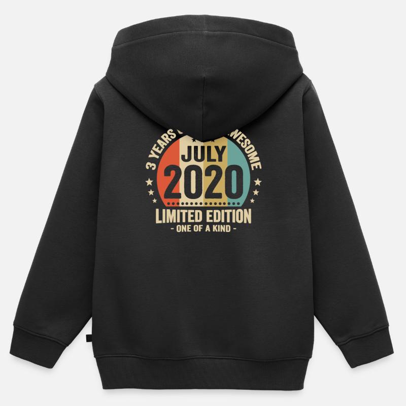 Juillet 2020 3 Ans Anniversaire Vintage Cadeau - Sweat Premium à capuche zippé enfant bio - noir