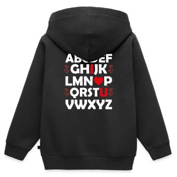 Saint Valentin Cadeau Copine Copain Février - Sweat Premium à capuche zippé enfant bio - noir - Dos - AI Model Kid Male (0cm)