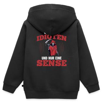 So Viele Idioten Und Nur Eine Sense - Kinder Premium Organic Zip Hoodie - Schwarz - Hinten - AI Model Kid Male (0cm)