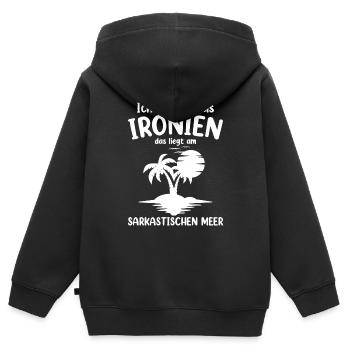 Ich Komme Aus Ironien - Kinder Premium Organic Zip Hoodie - Schwarz - Hinten - AI Model Kid Male (0cm)