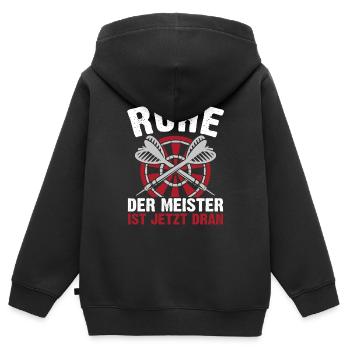Ruhe Der Meister Ist Jetzt Dran - Kinder Premium Organic Zip Hoodie - Schwarz - Hinten - AI Model Kid Male (0cm)