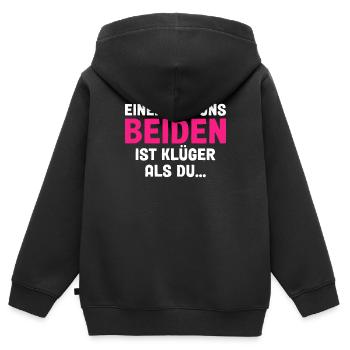 Einer Von Uns Beiden Ist Klüger Als Du - Kinder Premium Organic Zip Hoodie - Schwarz - Hinten - AI Model Kid Male (0cm)