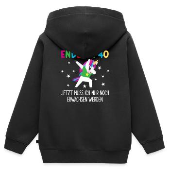 Endlich 40 Jetzt Muss Ich Erwachsen Werden - Kinder Premium Organic Zip Hoodie - Schwarz - Hinten - AI Model Kid Male (0cm)