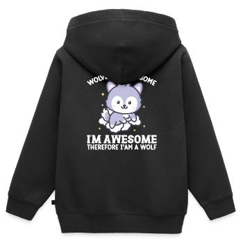 Je suis génial donc je suis un loup - Sweat Premium à capuche zippé enfant bio - noir - Dos - AI Model Kid Male (0cm)