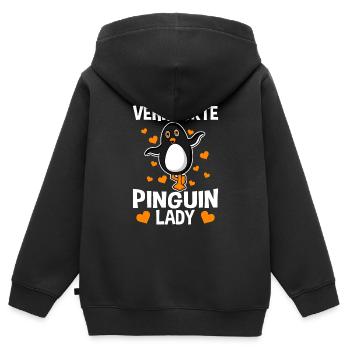 Verrückte Pinguin Lady - Kinder Premium Organic Zip Hoodie - Schwarz - Hinten - AI Model Kid Male (0cm)