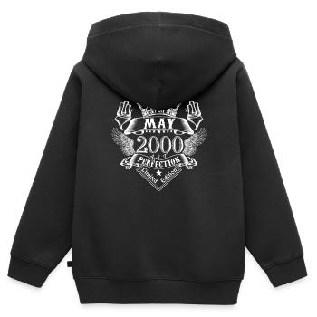 Mai 2000 | Mai 2000 anniversaire 2000 - Sweat Premium à capuche zippé enfant bio - noir - Dos - AI Model Kid Male (0cm)