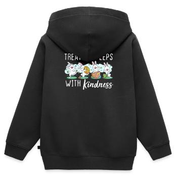 Behandeln Sie alle Peeps mit Freundlichkeit Osterlehrer Geschenk - Kinder Premium Organic Zip Hoodie - Schwarz - Hinten - AI Model Kid Male (0cm)