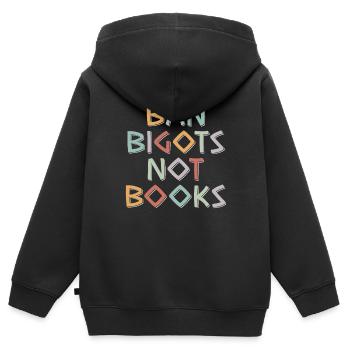 Anti Censure Ban Bigots Pas Livres Livres interdits - Sweat Premium à capuche zippé enfant bio - noir - Dos - AI Model Kid Male (0cm)