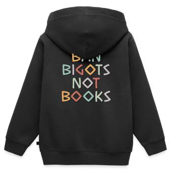 Anti Censure Ban Bigots Pas Livres Livres interdits - Sweat Premium à capuche zippé enfant bio - noir - Dos - AI Model Kid Male (0cm)
