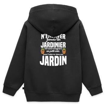 N'énerver Jamais Un Jardinier Cadeau Jardin Drôle - Sweat Premium à capuche zippé enfant bio - noir - Dos - AI Model Kid Male (0cm)