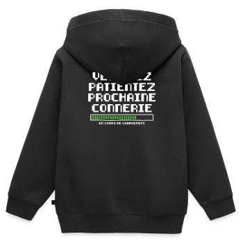Veuillez Patienter Prochaine Connerie en Cours - Sweat Premium à capuche zippé enfant bio - noir - Dos - AI Model Kid Male (0cm)