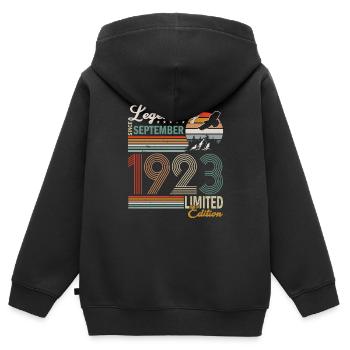 September 1923 Originelle Geburtstagsgeschenkidee - Kinder Premium Organic Zip Hoodie - Schwarz - Hinten - AI Model Kid Male (0cm)