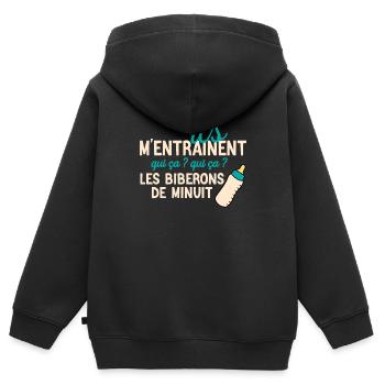 Les joies du biberon de minuit - Sweat Premium à capuche zippé enfant bio - noir - Dos - AI Model Kid Male (0cm)
