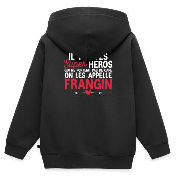 Super Héros Sans Cape - Frangin - Sweat Premium à capuche zippé enfant bio - noir - Dos - AI Model Kid Male (0cm)