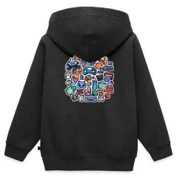 Illustrations de jeu - Sweat Premium à capuche zippé enfant bio - noir - Dos - AI Model Kid Male (0cm)