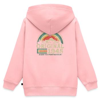 Cadeau Anniversaire 1945 - 78 ans - Sweat Premium à capuche zippé enfant bio - rose - Dos - AI Model Kid Female (0cm)
