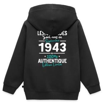 Cadeau Anniversaire septembre 1943 80 ans - Sweat Premium à capuche zippé enfant bio - noir - Dos - AI Model Kid Male (0cm)