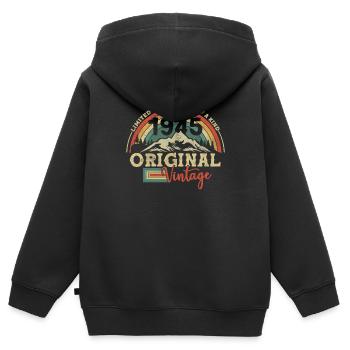 Millésime original 1945 Record 78/79 ans - Sweat Premium à capuche zippé enfant bio - noir - Dos - AI Model Kid Male (0cm)