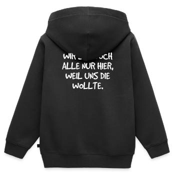 Gemeinsam hier durch das Schicksal - Kinder Premium Organic Zip Hoodie - Schwarz - Hinten - AI Model Kid Male (0cm)