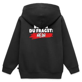 Vor deiner Frage: Nein - Kinder Premium Organic Zip Hoodie - Schwarz - Hinten - AI Model Kid Male (0cm)