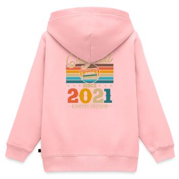 Calendrier saisonnier rétro 2021 - Sweat Premium à capuche zippé enfant bio - rose - Dos - AI Model Kid Female (0cm)
