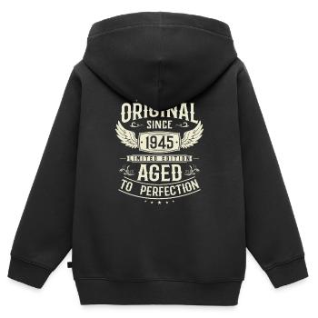 Authentisches Vintage Geschenk 1945 - Kinder Premium Organic Zip Hoodie - Schwarz - Hinten - AI Model Kid Male (0cm)