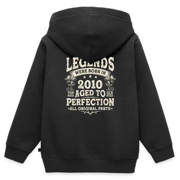 Cadeau d’anniversaire légendaire né en 2010 - Sweat Premium à capuche zippé enfant bio - noir - Dos - AI Model Kid Male (0cm)