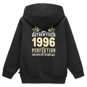 Authentisches Geburtstagsgeschenk 1996 - Kinder Premium Organic Zip Hoodie - Schwarz - Hinten - AI Model Kid Male (0cm)