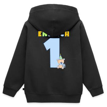 ENDLICH 1 Erster Geburtstag Kindergeburtstag Bär - Kinder Premium Organic Zip Hoodie - Schwarz - Hinten - AI Model Kid Male (0cm)