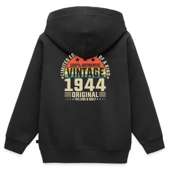 80e anniversaire 1944 - Sweat Premium à capuche zippé enfant bio - noir - Dos - AI Model Kid Male (0cm)