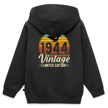 80e anniversaire 1944 - Sweat Premium à capuche zippé enfant bio - noir - Dos - AI Model Kid Male (0cm)