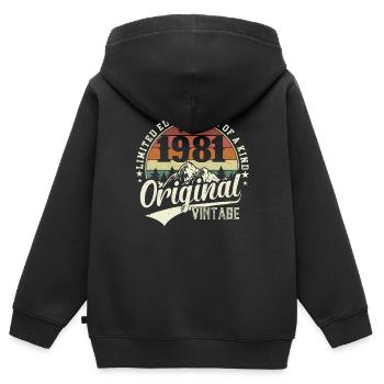 Élégant 1981 : un hommage d’anniversaire vintage - Sweat Premium à capuche zippé enfant bio - noir - Dos - AI Model Kid Male (0cm)